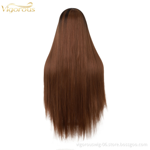 Black Synthetic Hair Wigs Natural Brown Blonde Mixed Long 32 Inch Straight Hair Heat Resistant Synthetic Lace Wigs Fashion Women